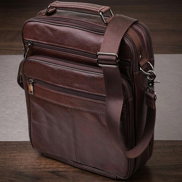 Сумка мужская с ручкой для переноса в руке из натуральной кожи Vintage 23030 Коричневый