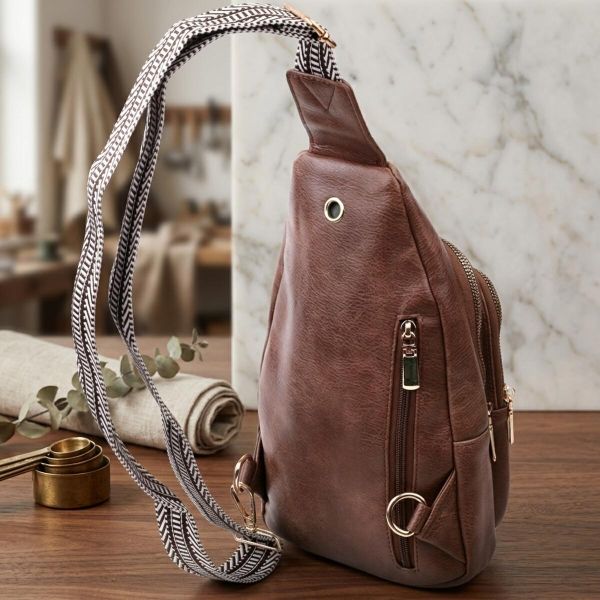 Удобная слинг сумка для женщин из экокожи Vintage 22747 Коричневый
