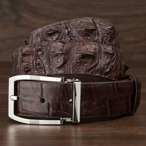 Ремень мужской CROCODILE LEATHER 18178 из натуральной кожи крокодила Коричневый