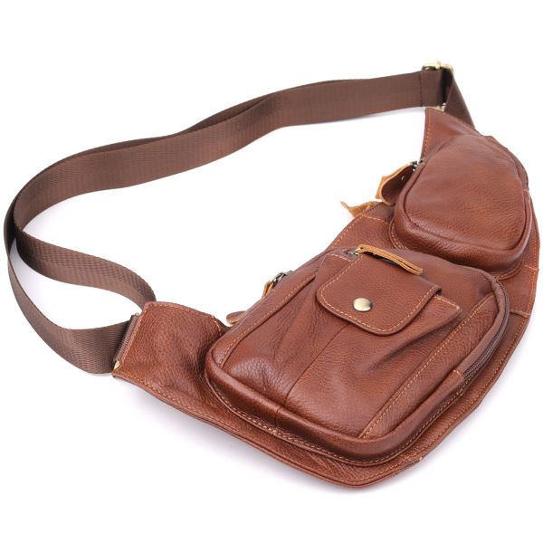Мужская сумка с большим количеством карманов из натуральной кожи Vintage 22963 Коричневый
