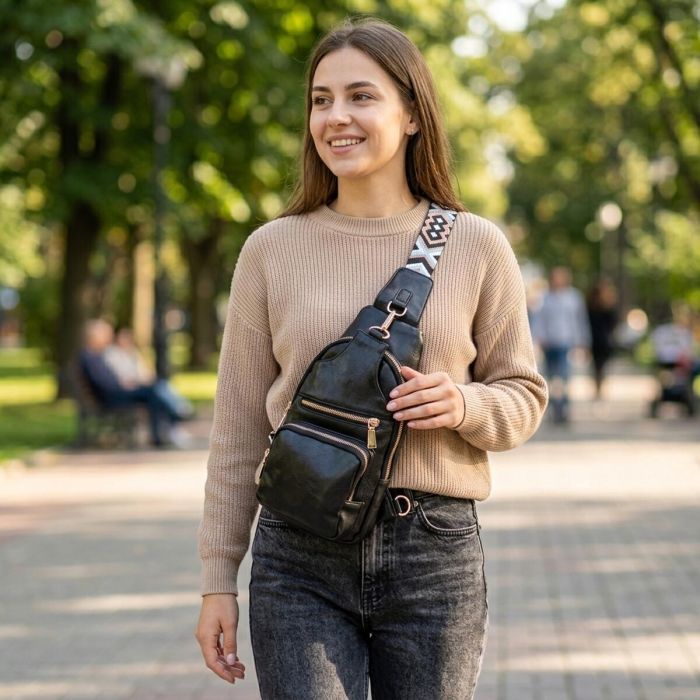 Практичная женская слинг сумка через плечо из экокожи Vintage 22754 Черный