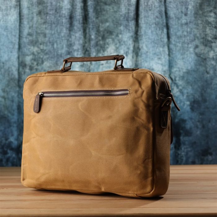 Стильный портфель из качественного текстиля из кожаными вставками Vintage 20874_1 Светло-коричневый