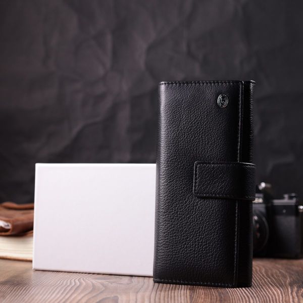 Женский кожаный кошелек для карт купюр и монет ST Leather 22548 Черный