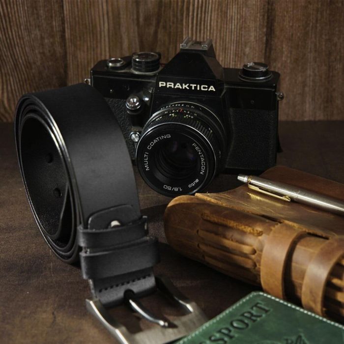 Ремень мужской с затемненной пряжкой механика Vintage 20317 Черный