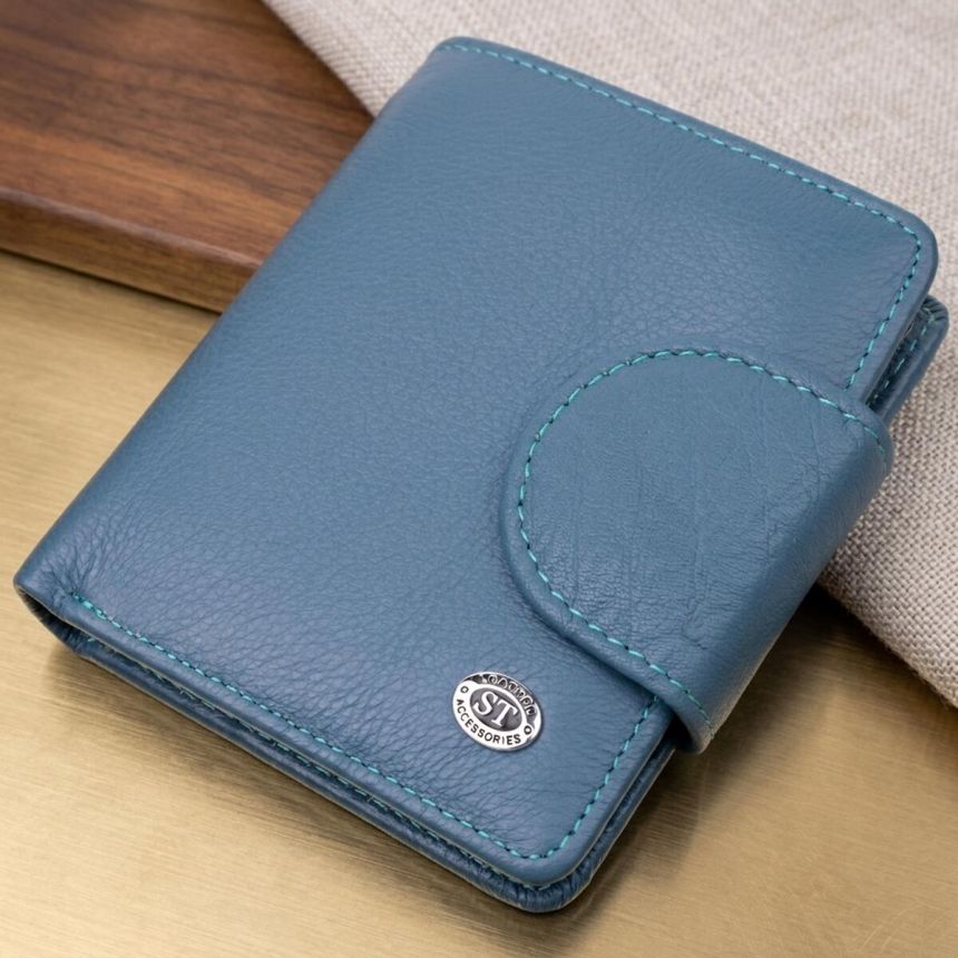 Красивое кожаное портмоне с монетницей снаружи для стильных женщин ST Leather 19457 Бирюзовый