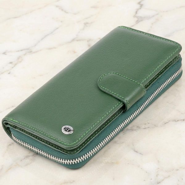 Вертикальный вместительный кошелек из кожи унисекс ST Leather 19304 Зеленый