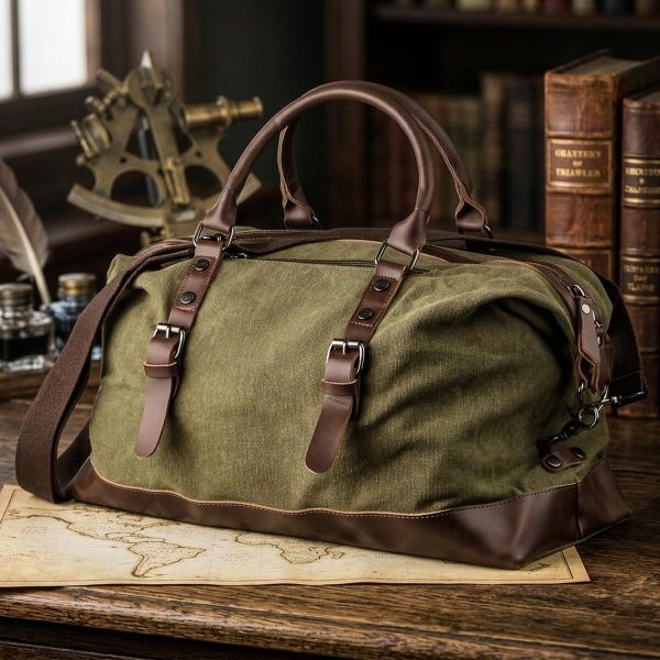 Дорожная сумка текстильная Vintage 20171 Зеленая