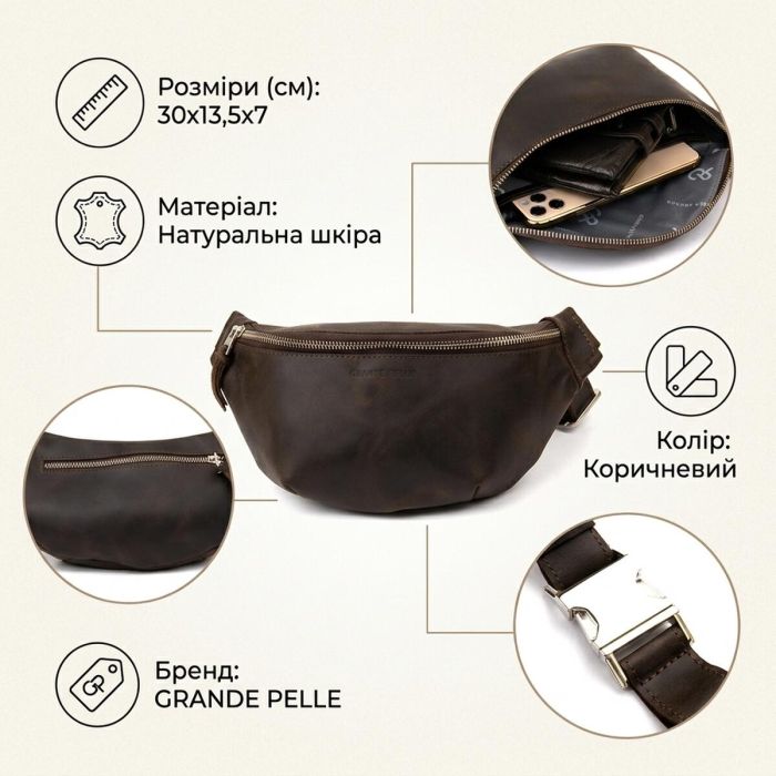 Бананка в матовій шкірі GRANDE PELLE 11154 Коричнева
