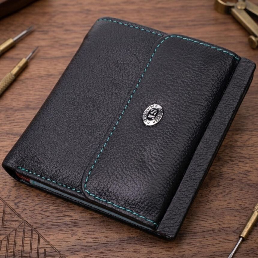 Женский оригинальный кошелек среднего размера из натуральной кожи ST Leather 19500 Черный