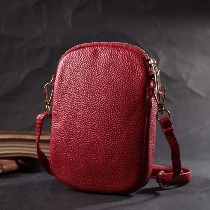 Яркая сумка интересного формата из мягкой натуральной кожи Vintage 22340 Красная