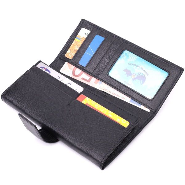 Женский кожаный кошелек для карт купюр и монет ST Leather 22548 Черный