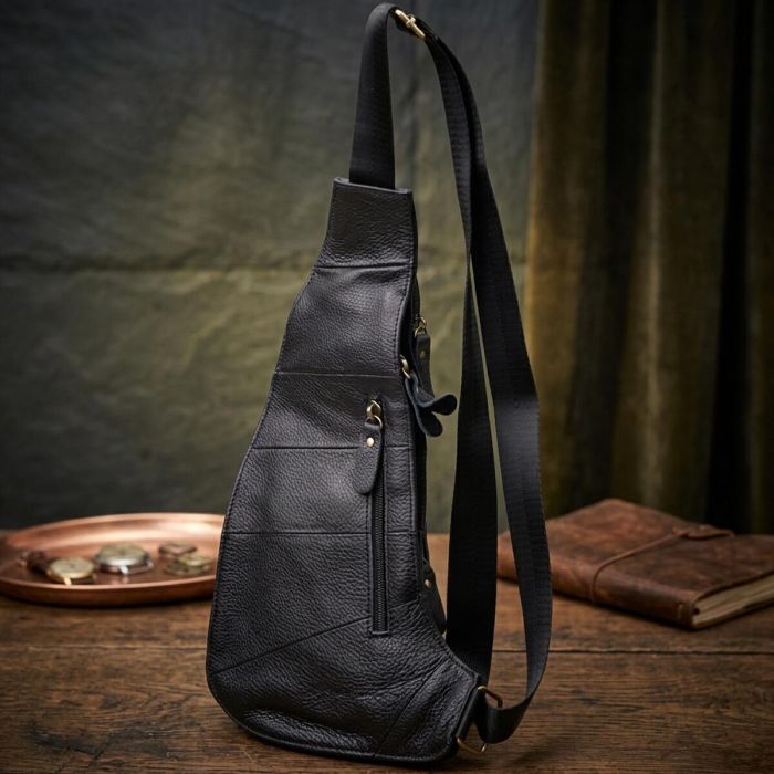Сумка для мужчин с большим количеством карманов из натуральной кожи Vintage 22957 Черный