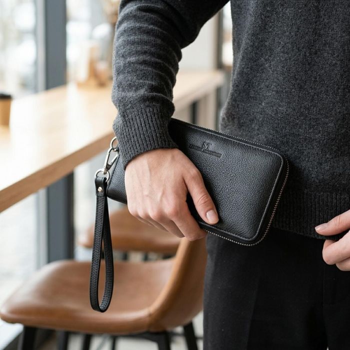 Красивый клатч унисекс на одно отделение из натуральной кожи ST Leather 22697 Черный