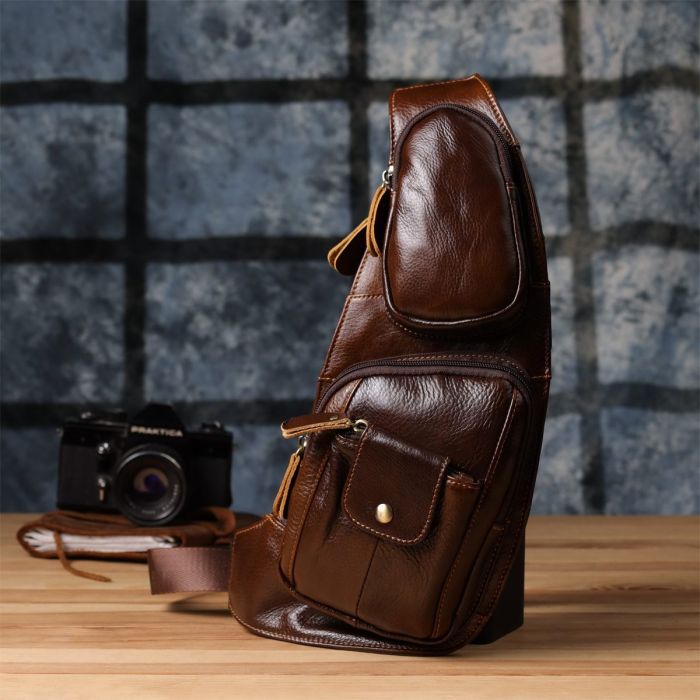 Мужская сумка с большим количеством карманов из натуральной кожи Vintage 22962 Коричневый