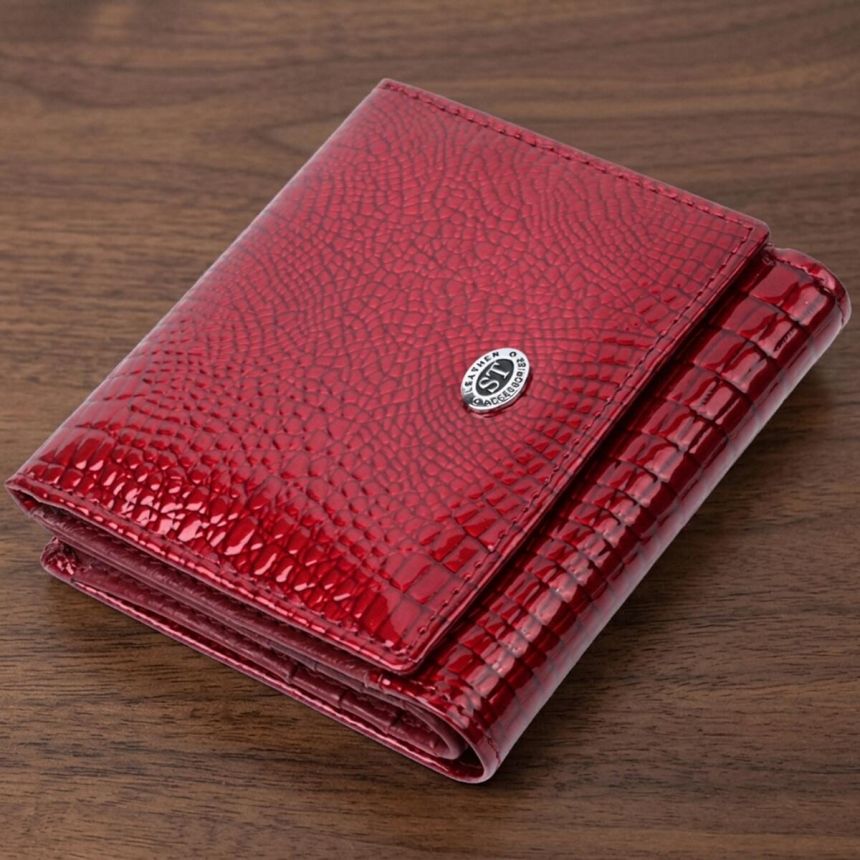 Компактный кошелек для женщин из натуральной лакированной кожи ST Leather 22687 Красный