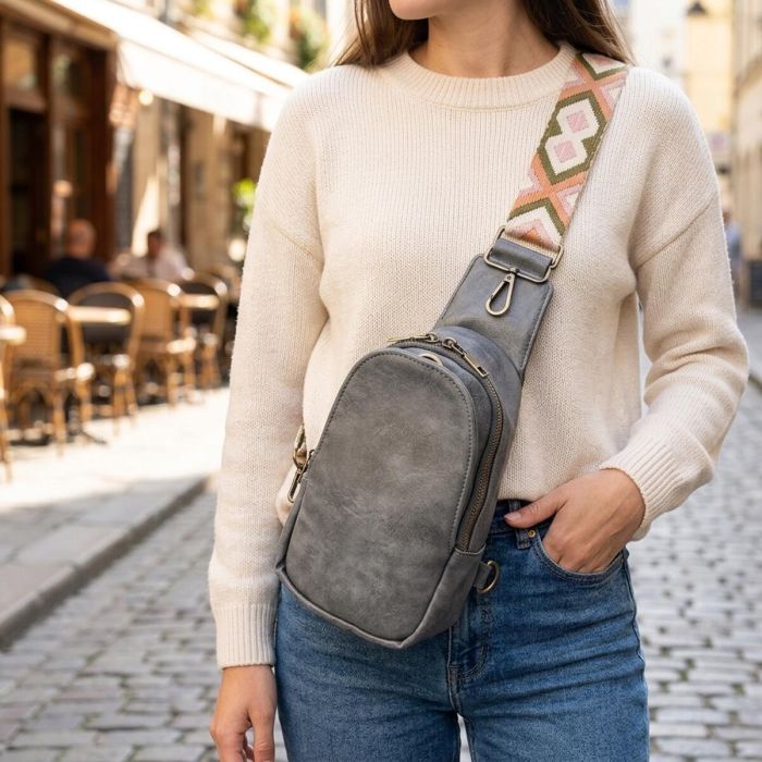Модна сумка через плече в модному кольорі з екошкіри Vintage 22792 Сірий