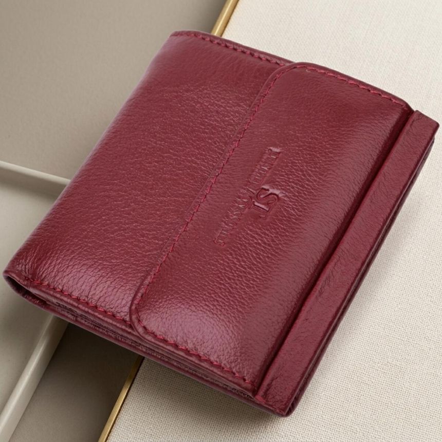 Небольшой женский кошелек с монетницей снаружи из натуральной кожи ST Leather 22544 Бордовый