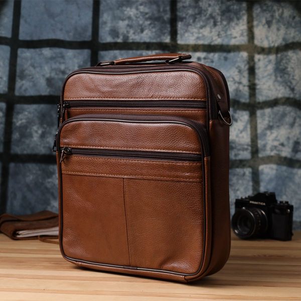 Сумка мужская с ручкой для переноса в руке из натуральной кожи Vintage 23031 Светло-коричневый