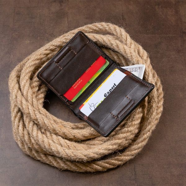 Вертикальное портмоне-кредитница комби в гладкой коже GRANDE PELLE 11328 Коричневое