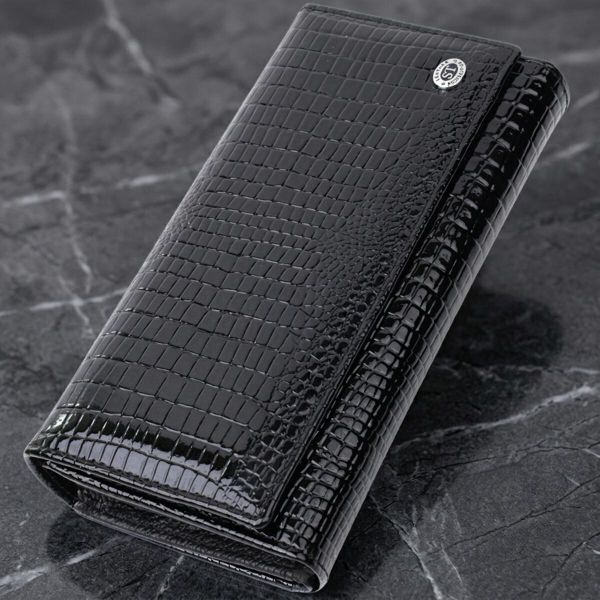 Лакированный кожаный кошелек с блоком для кредитных карт ST Leather 22683 Черный