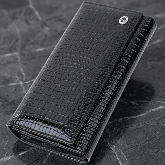 Лакированный кожаный кошелек с блоком для кредитных карт ST Leather 22683 Черный