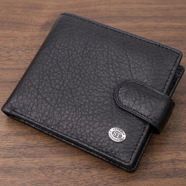 Мужской бумажник удобного размера из натуральной кожи ST Leather 22471 Черный