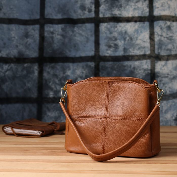 Женская сумка на три отделения из натуральной кожи Vintage 22975 Рыжий