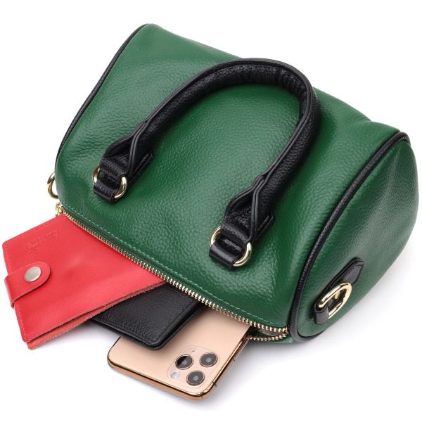 Кожаная сумка бочонок с темными акцентами Vintage 22351 Зеленая