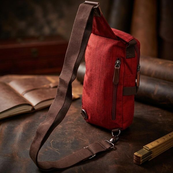 Стильная плечевая сумка для мужчин из плотного текстиля Vintage 22189 Бордовый