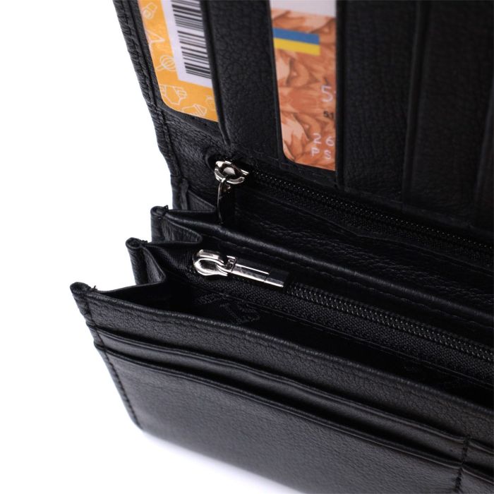 Женский кожаный кошелек для карт купюр и монет ST Leather 22696 Черный