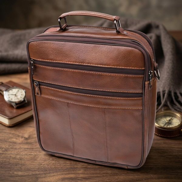 Сумка для мужчин с ручкой для переноса в руке из натуральной кожи Vintage 23028 Коричневый