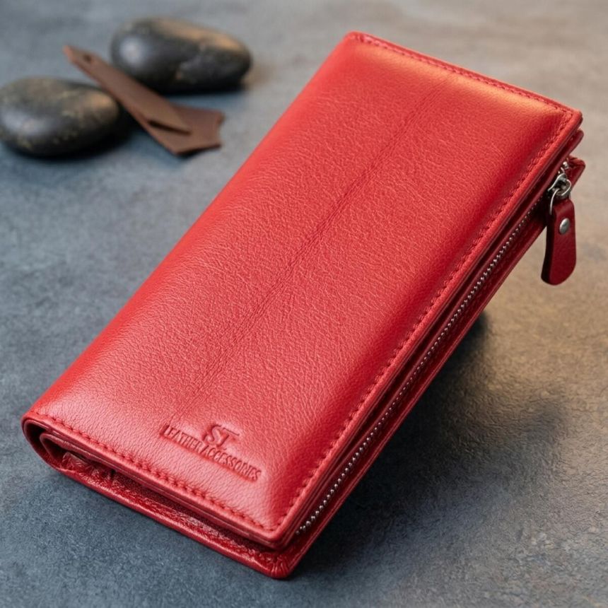 Яркий кошелек-клатч для стильных женщин из натуральной кожи ST Leather 22533 Красный
