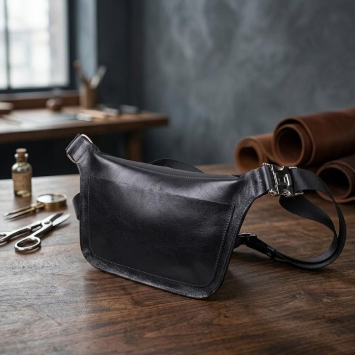 Кожаная бананка унисекс GRANDE PELLE 22813 Черный