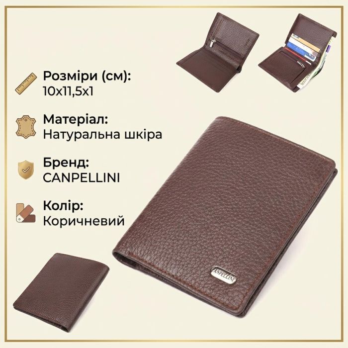 Мужское портмоне из натуральной зернистой кожи CANPELLINI 21498 Коричневое