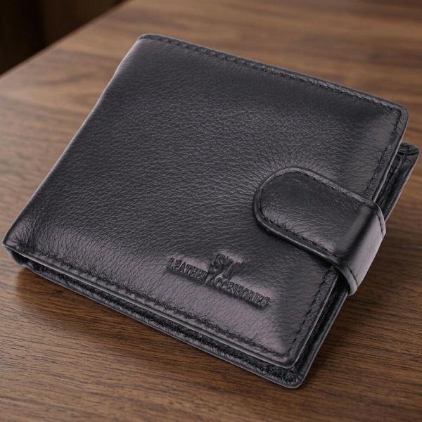 Бумажник для мужчин удобного размера из натуральной кожи ST Leather 22463 Черный