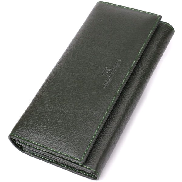 Стильный кошелек у два сложения из натуральной кожи ST Leather 23066 Зеленый