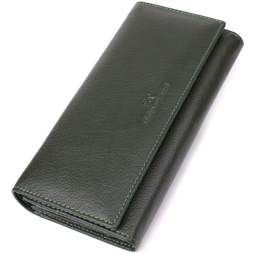 Стильный кошелек у два сложения из натуральной кожи ST Leather 23066 Зеленый