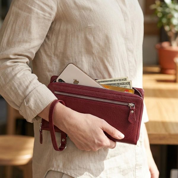 Кожаный женский кошелек-клатч с отделением под телефон ST Leather 23102 Бордовый