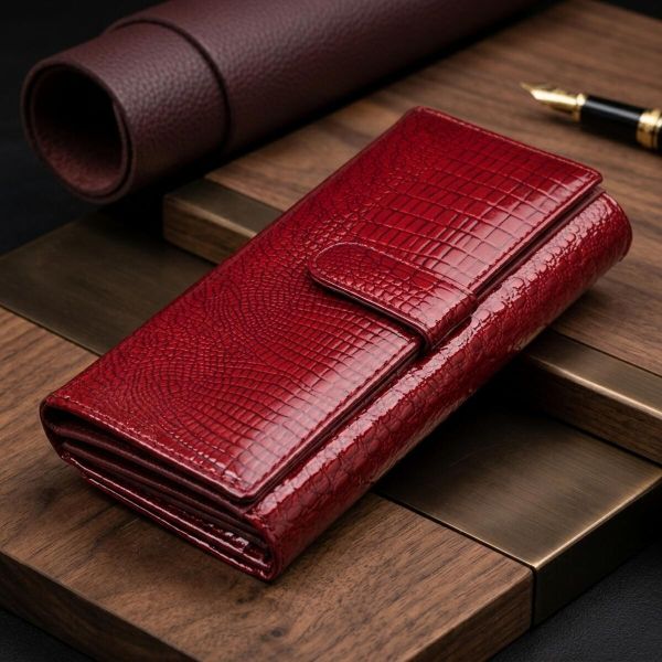 Кожаный лакированный кошелек с блоком для кредитных карт ST Leather 22682 Красный