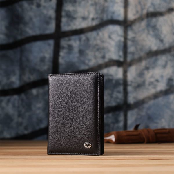 Стильная обложка на паспорт универсального формата из натуральной кожи ST Leather 23078 Черный