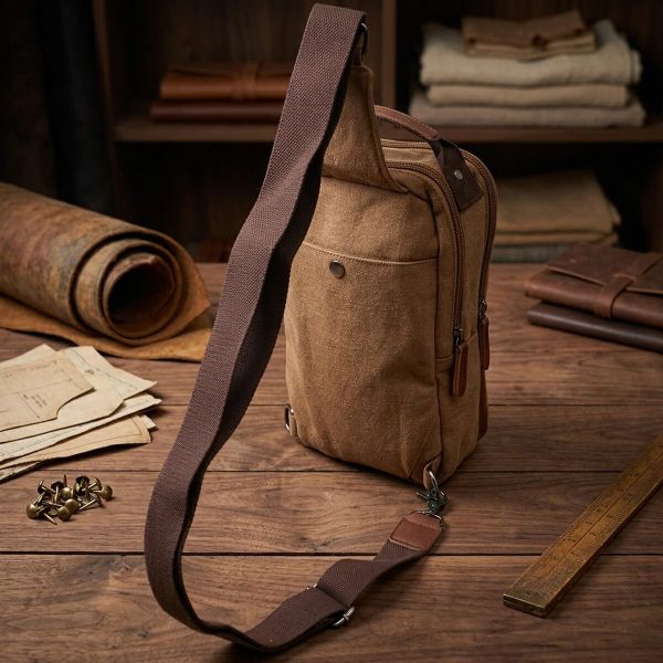 Вертикальна чоловіча сумка через плече із щільного текстилю Vintage 22191 Коричневий