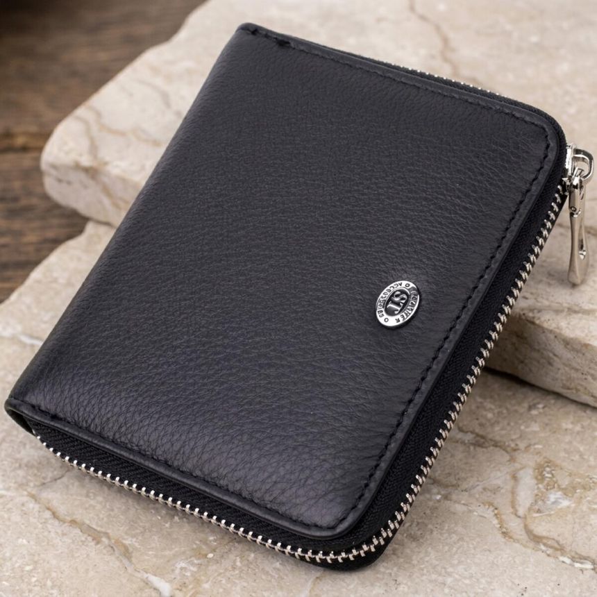 Портмоне для женщин на молнии в классическом цвете из натуральной кожи ST Leather 19488 Черный