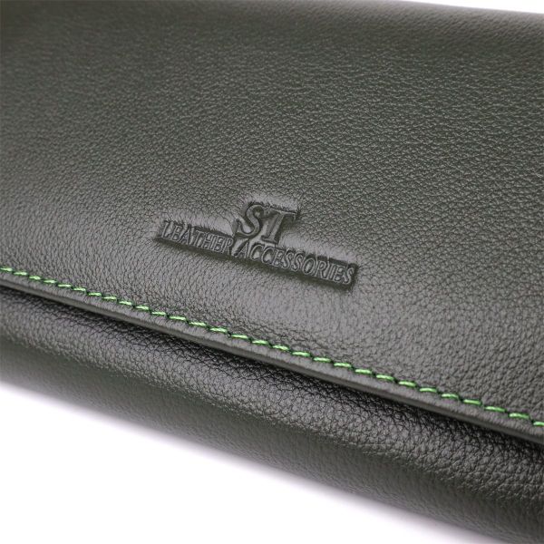 Горизонтальный кошелек у два сложения из натуральной кожи ST Leather 23067 Зеленый