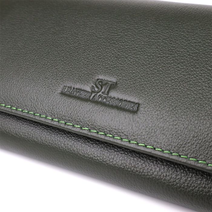 Горизонтальный кошелек у два сложения из натуральной кожи ST Leather 23067 Зеленый