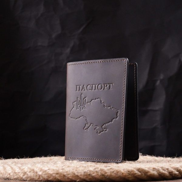 Надежная обложка на паспорт в винтажной коже Карта GRANDE PELLE 16771 Коричневая