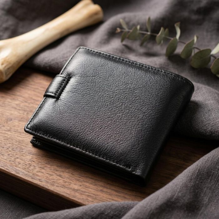 Гаманець чоловічий середнього розміру з натуральної шкіри ST Leather 22473 Чорний