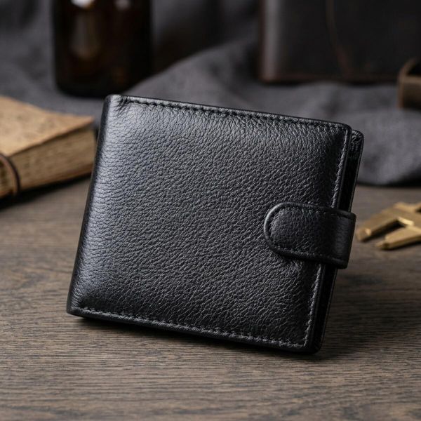 Кошелек для мужчин удобного размера из натуральной кожи ST Leather 22461 Черный