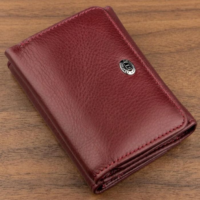 Компактный женский бумажник на кнопке ST Leather 18885 Темно-красный