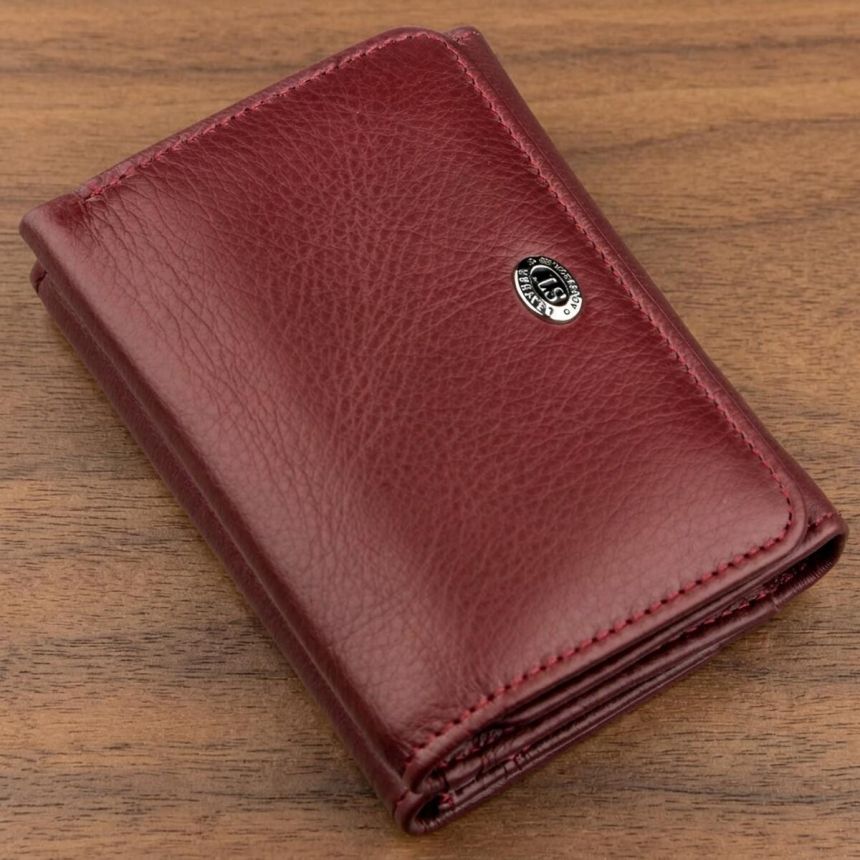 Компактный женский бумажник на кнопке ST Leather 18885 Темно-красный