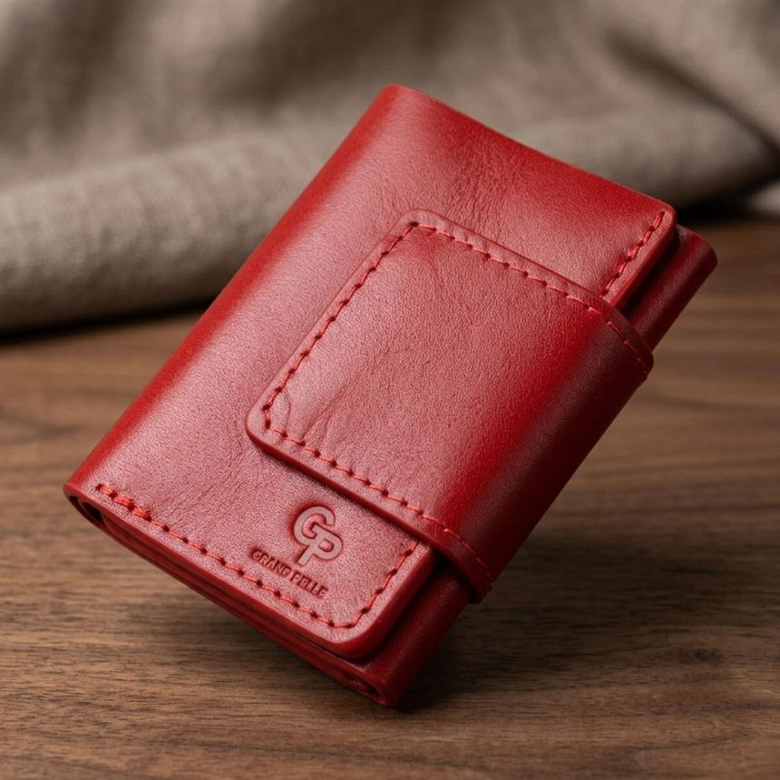 Строгое портмоне женское из гладкой кожи GRANDE PELLE 11153 Красное